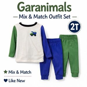 DONATED: Garanimals Mix & Match Outfit Set – 2T | 1 Shirt + 2 Pants | Trucks